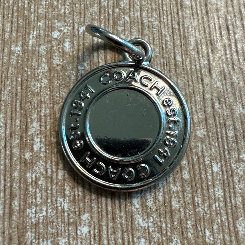 VINTAGE COACH 1941 Round Silver Nickel Metal Disc Fob Bag Charm Keychain HangTag
